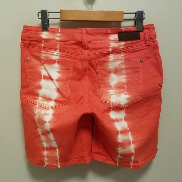 DKNY Jeans Shorts Size 4 Tie Dye City Boyfriend Orange Green Diamond Argyle - Picture 3 of 14